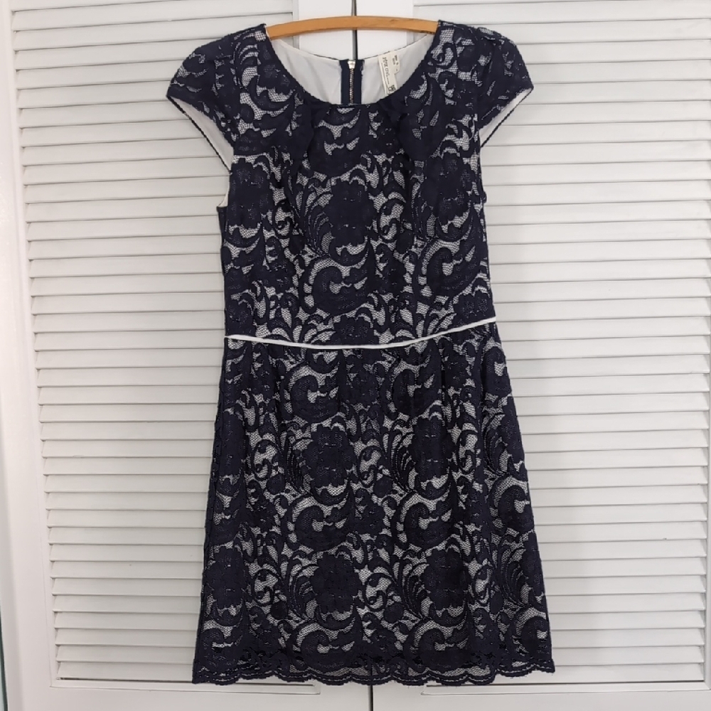 Blue Fit and Flare Mini Dress with Flutter Cap Sleeves